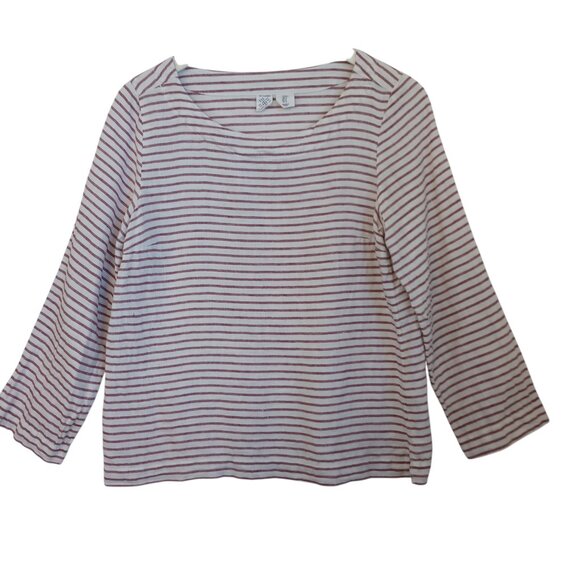 Artisan Ny Tops - Artisan NY Top Striped Linen Boat Neck Pop Over Lagenlook Nautical Womens Small